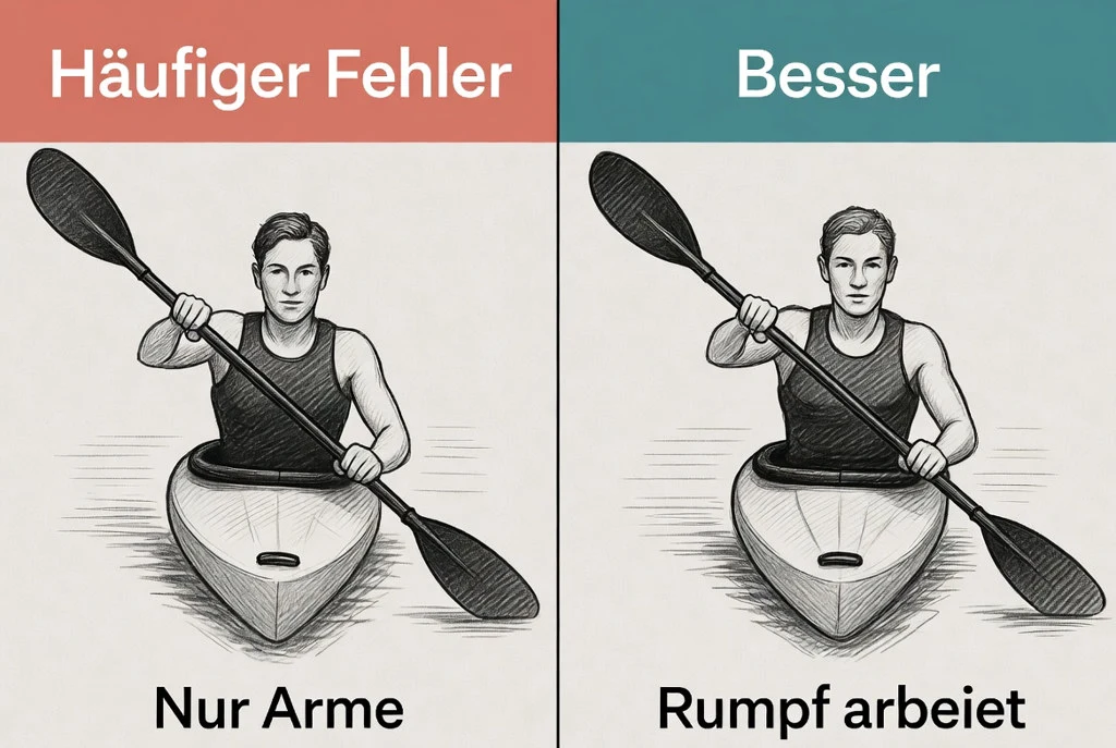 Vergleich: Armpaddeln versus Rumpfrotation.