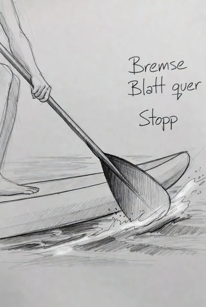 Stopp-Paddel: Blatt quer ins Wasser drücken.