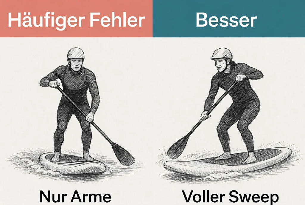Vergleich: zu enger Bogen versus weiter Sweep.